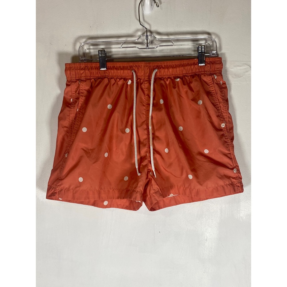 H&M Men's Medium Coral White Polka Dot Lined Drawstring Swim Trunks